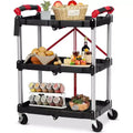 2025 New Folding Collapsible Service Cart, 3 Tier Portable Utility Rolling Cart, 56 Lb. Load Capacity per Shelf, with Wheels and Ergonomic Handle
