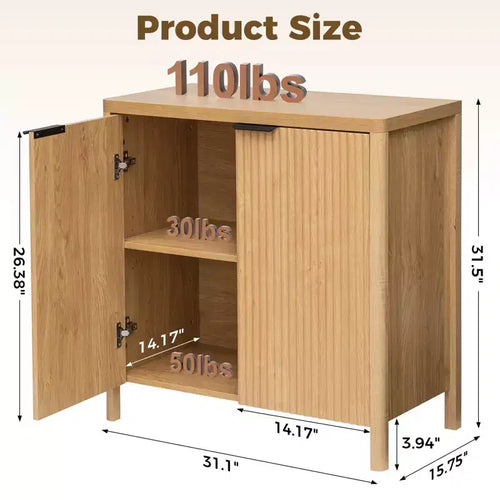 2-Door Fluted Buffet Sideboard Cabinet with Adjustable Shelf