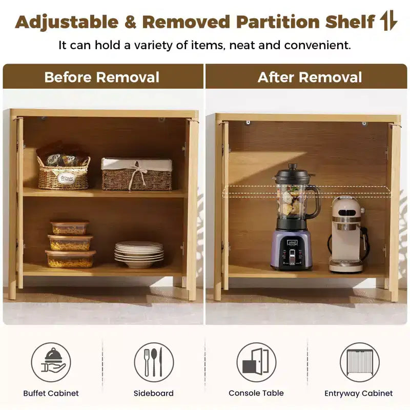 2-Door Fluted Buffet Sideboard Cabinet with Adjustable Shelf