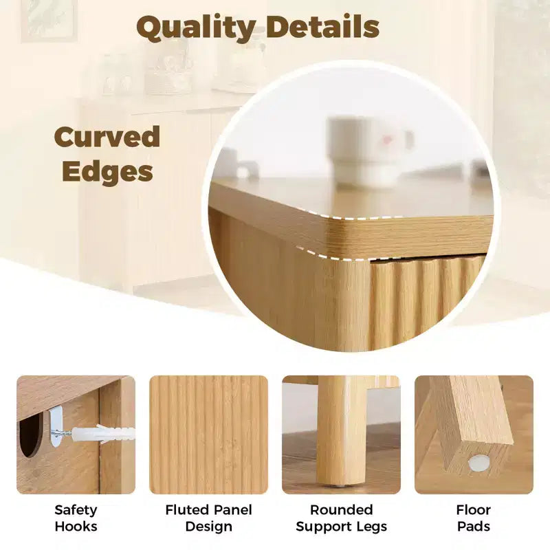 2-Door Fluted Buffet Sideboard Cabinet with Adjustable Shelf