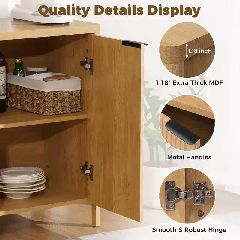 2-Door Fluted Buffet Sideboard Cabinet with Adjustable Shelf