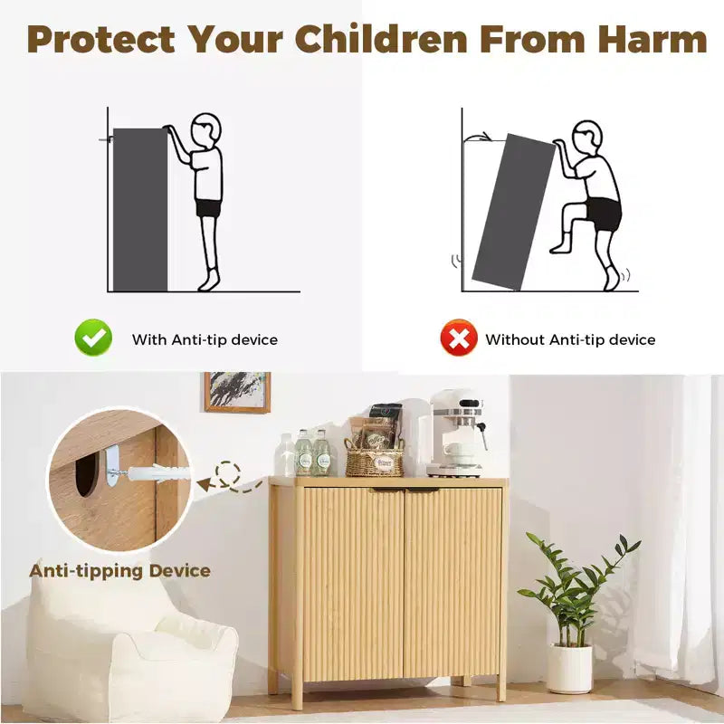 2-Door Fluted Buffet Sideboard Cabinet with Adjustable Shelf