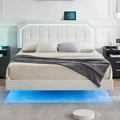 Floating Bed Frame with RGB LED Lights - Upholstered Platform with Adjustable Button Tufted Headboard, No Box Spring Needed, Easy to Assemble