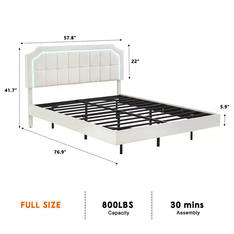 Floating Bed Frame with RGB LED Lights - Upholstered Platform Bed with Adjustable Tufted Headboard