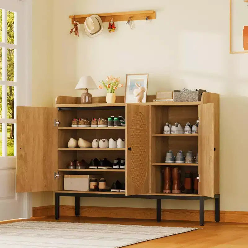28-Pair Entryway Shoe Cabinet with Adjustable Shelf & Wall-Mount Safety