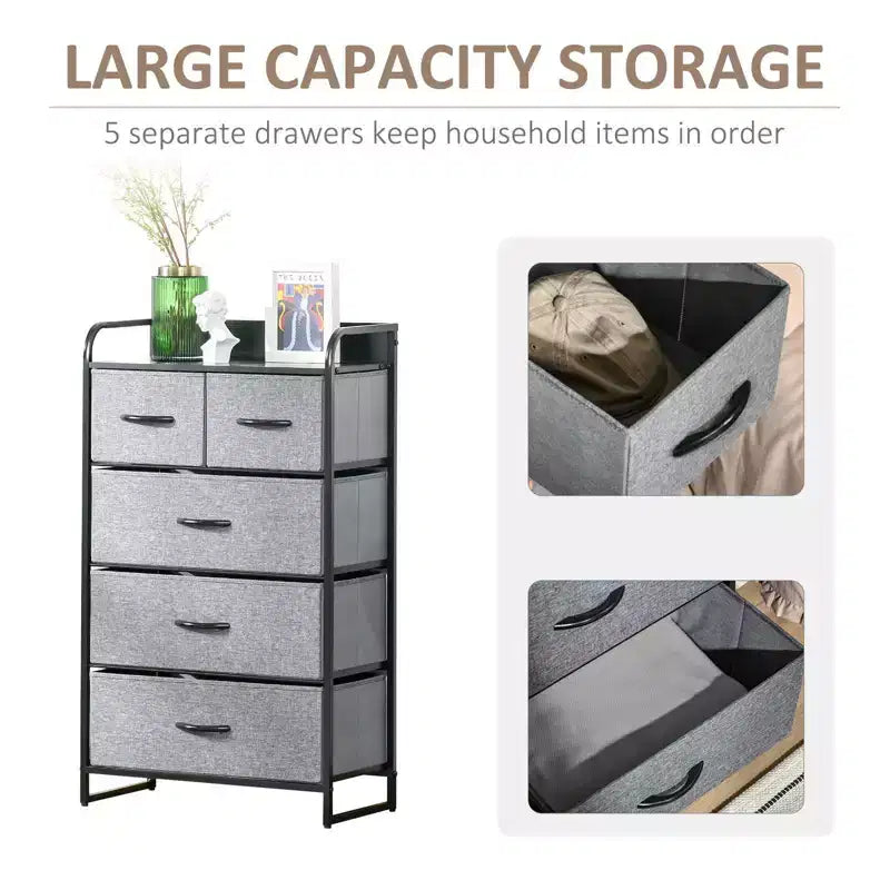 Dresser for Bedroom with 9 Drawers, Storage Chest of Drawers with Easy Pull Fabric Bins, Wood Top Steel Frame for Closet Laundry Entryway