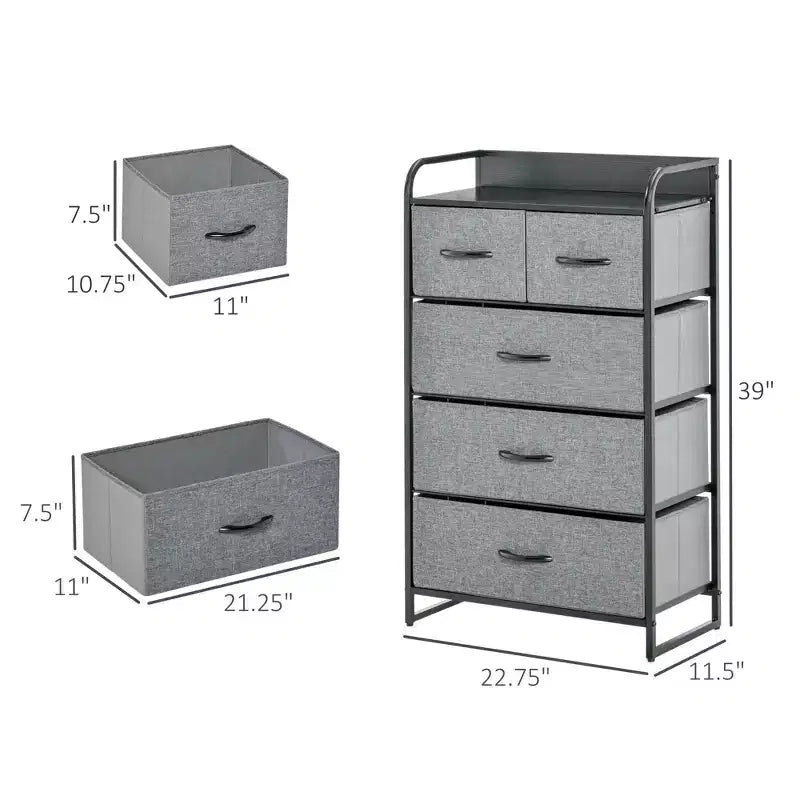 Dresser for Bedroom with 9 Drawers, Storage Chest of Drawers with Easy Pull Fabric Bins, Wood Top Steel Frame for Closet Laundry Entryway