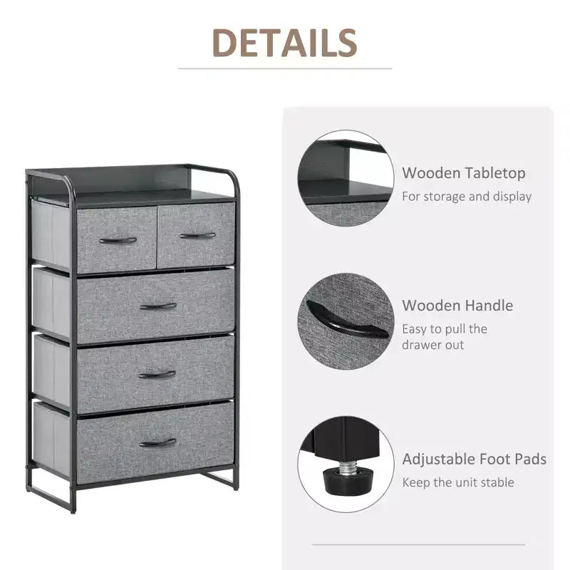 Dresser for Bedroom with 9 Drawers, Storage Chest of Drawers with Easy Pull Fabric Bins, Wood Top Steel Frame for Closet Laundry Entryway