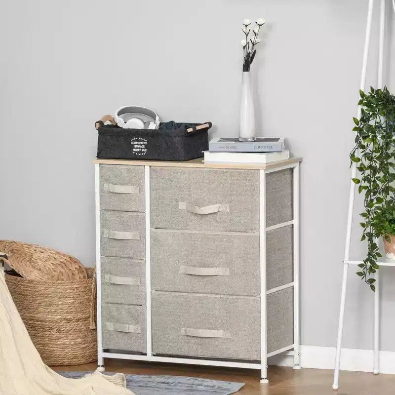 Dresser for Bedroom with 9 Drawers, Storage Chest of Drawers with Easy Pull Fabric Bins, Wood Top Steel Frame for Closet Laundry Entryway