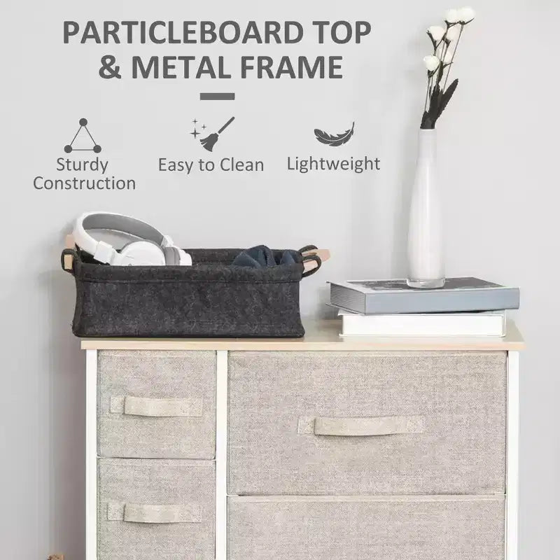 Dresser for Bedroom with 9 Drawers, Storage Chest of Drawers with Easy Pull Fabric Bins, Wood Top Steel Frame for Closet Laundry Entryway