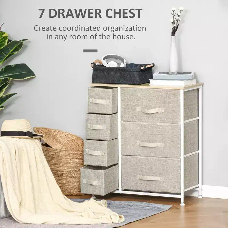 Dresser for Bedroom with 9 Drawers, Storage Chest of Drawers with Easy Pull Fabric Bins, Wood Top Steel Frame for Closet Laundry Entryway