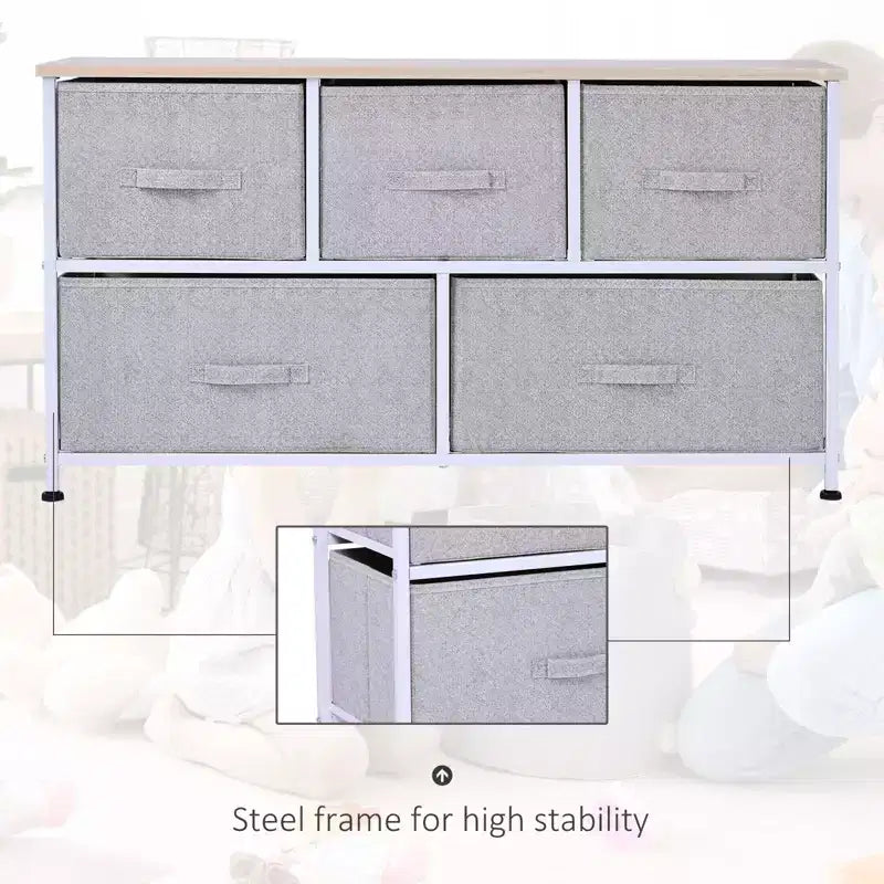Dresser for Bedroom with 9 Drawers, Storage Chest of Drawers with Easy Pull Fabric Bins, Wood Top Steel Frame for Closet Laundry Entryway