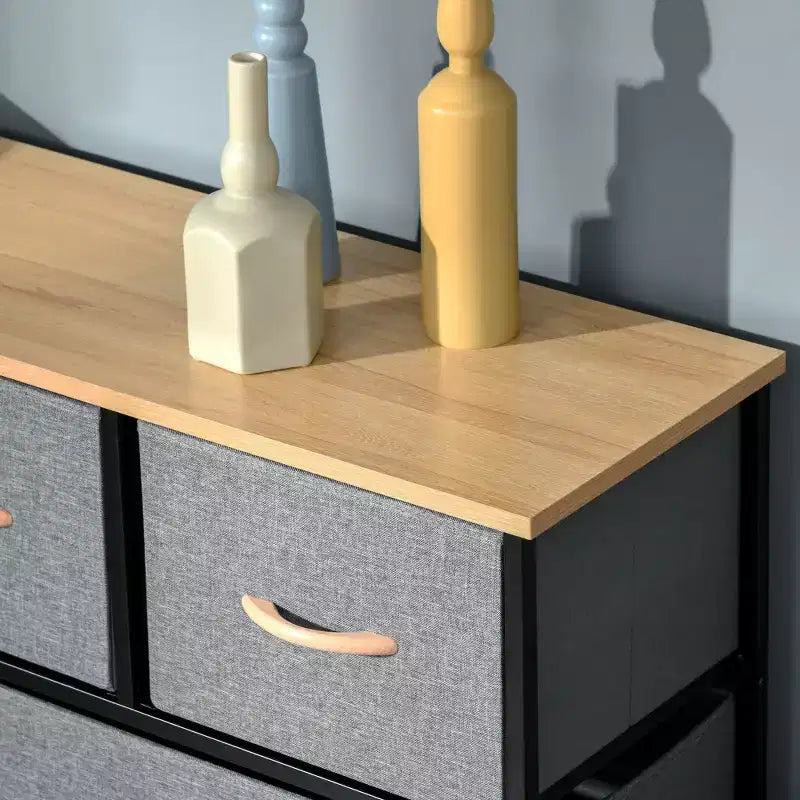 Dresser for Bedroom with 9 Drawers, Storage Chest of Drawers with Easy Pull Fabric Bins, Wood Top Steel Frame for Closet Laundry Entryway
