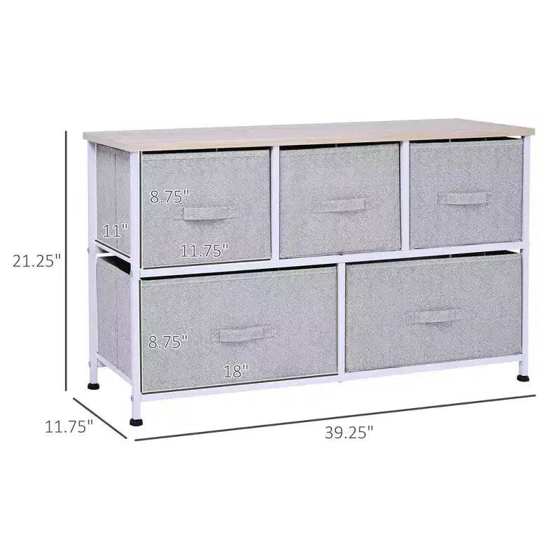Dresser for Bedroom with 9 Drawers, Storage Chest of Drawers with Easy Pull Fabric Bins, Wood Top Steel Frame for Closet Laundry Entryway