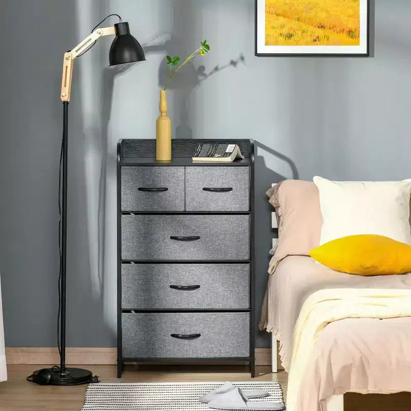 Dresser for Bedroom with 9 Drawers, Storage Chest of Drawers with Easy Pull Fabric Bins, Wood Top Steel Frame for Closet Laundry Entryway