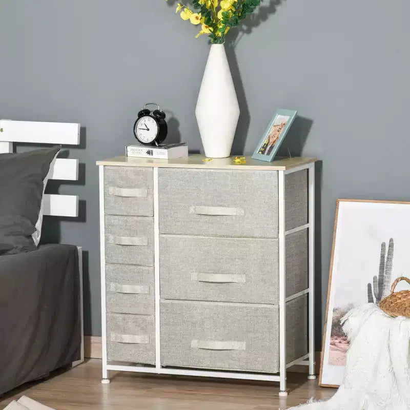 Dresser for Bedroom with 9 Drawers, Storage Chest of Drawers with Easy Pull Fabric Bins, Wood Top Steel Frame for Closet Laundry Entryway