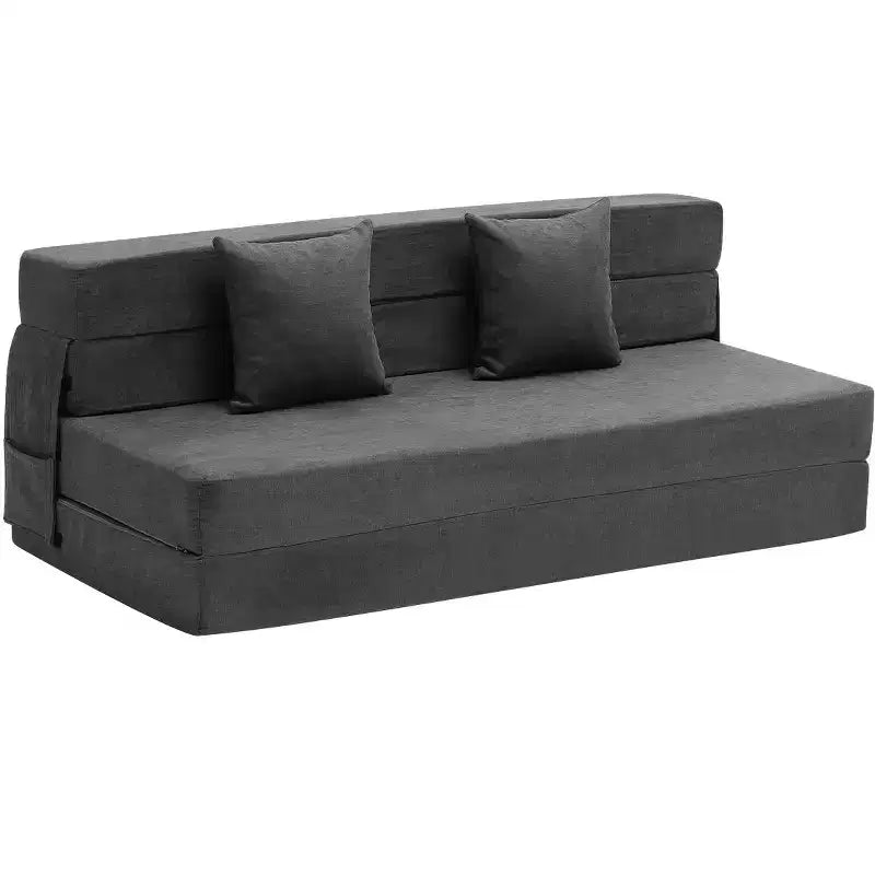 VEVOR Folding Sofa Bed, 3-in-1 Foldable Couch Bed with 2 Pillows and Washable Cover, 25D High Density Memory Foam Sleeper Chair Bed, Dark Grey(Queen)