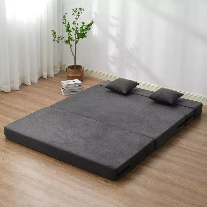 Folding Sofa Bed, 3-in-1 Foldable Couch Bed with 2 Pillows and Washable Cover, High Density Memory Foam Sleeper Chair Bed, Dark Grey (Queen)