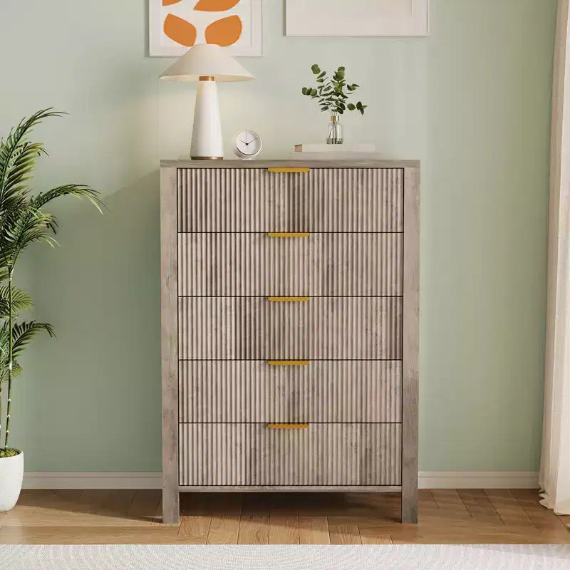 5-Drawer Dresser for Bedroom, 45 Tall Narrow Modern Chest of Drawers, Wooden Storage Cabinet or Nightstand for Small Spaces