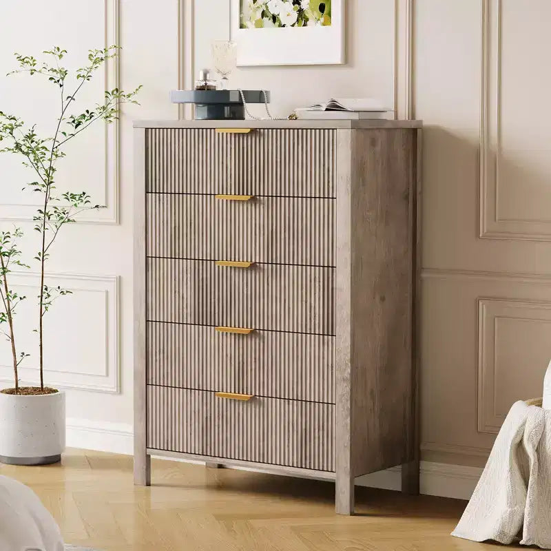 5-Drawer Dresser for Bedroom, Tall Narrow Modern Chest of Drawers, Wooden Storage Cabinet or Nightstand for Small Spaces