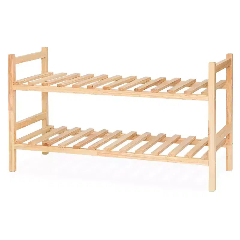 PJ Wood Stackable Wooden Shoe Rack Organizer for Closet Storage, Entryway Shelves, Tiered Cabinet for Shoes, 6 Pair Capacity, Natural