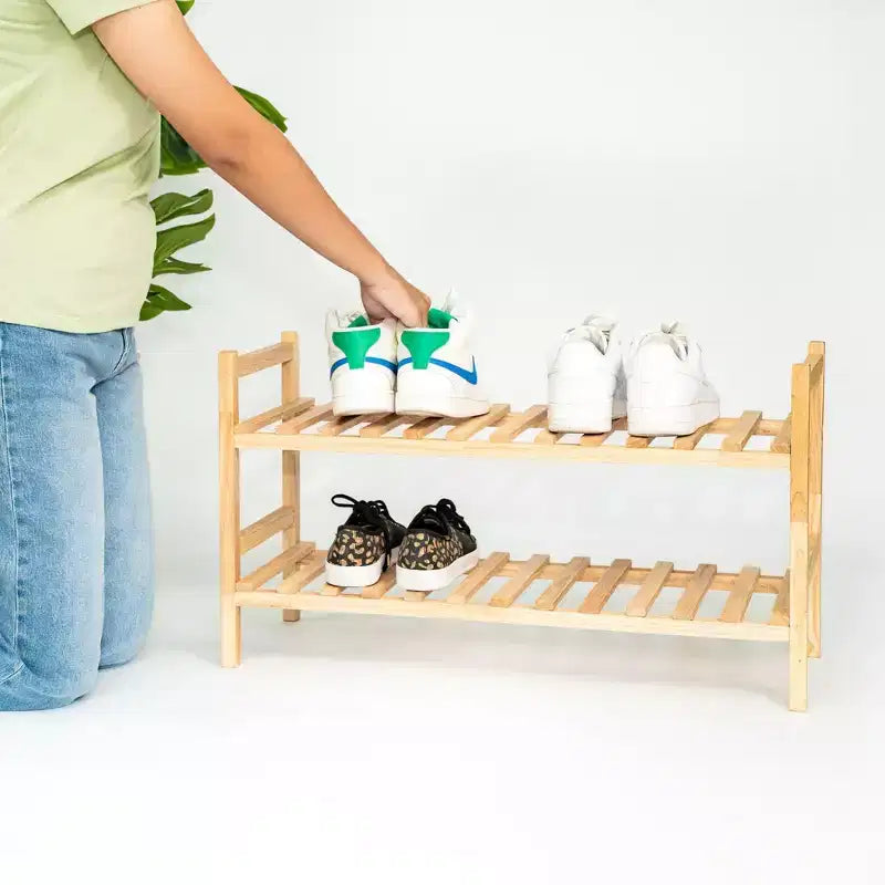 Stackable Wooden Shoe Rack Organizer for Closet & Entryway, 6 Pair Capacity, Natural