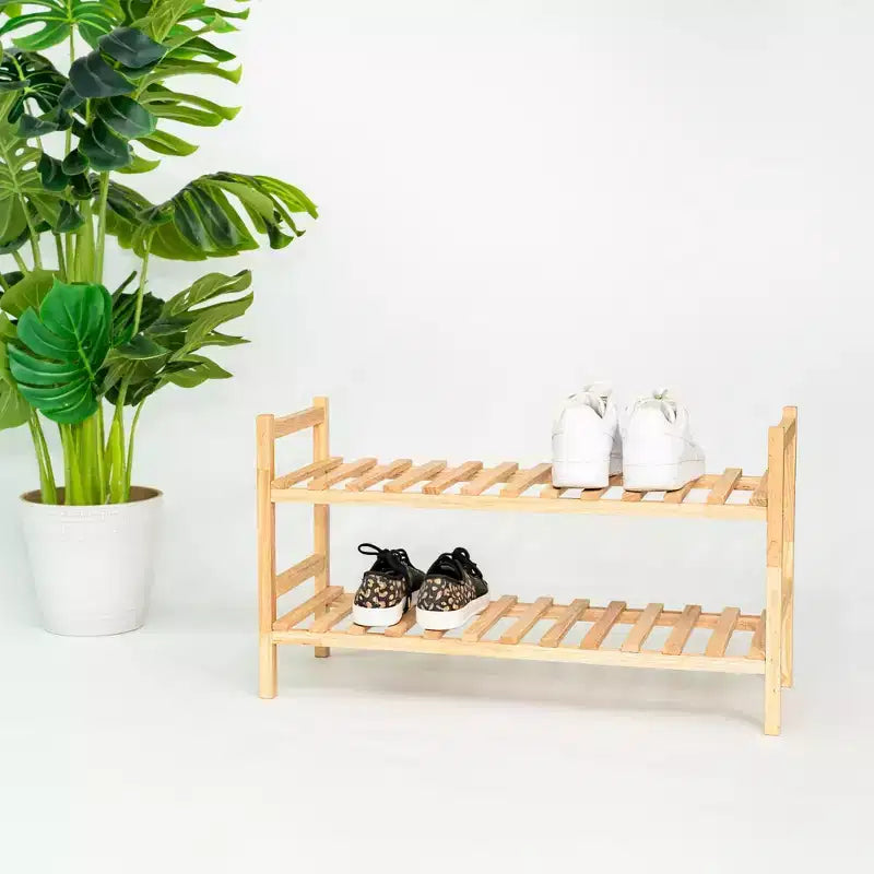 Stackable Wooden Shoe Rack Organizer for Closet & Entryway, 6 Pair Capacity, Natural