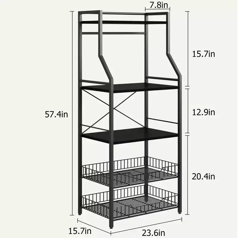 Rustic Microwave Stand, 5-Tier Storage Rack with Adjustable Feet and Anti-Tip Kit, Engineered Wood