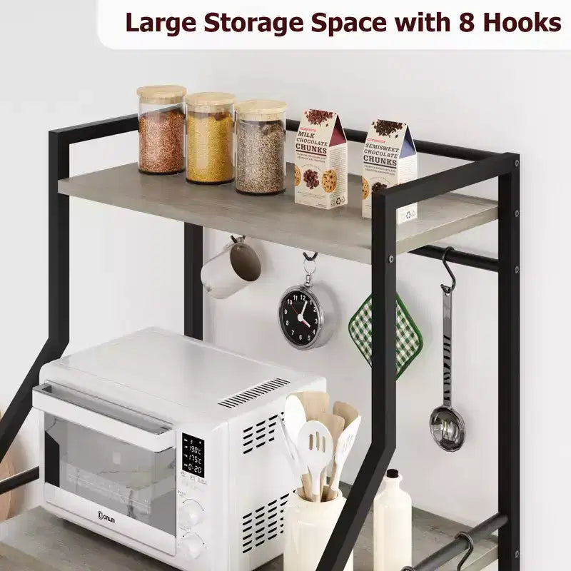 Rustic Microwave Stand, 5-Tier Storage Rack with Adjustable Feet and Anti-Tip Kit, Engineered Wood
