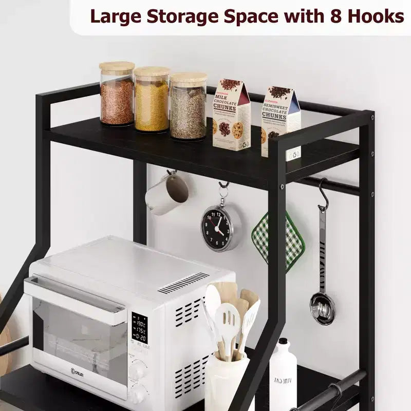 Rustic Microwave Stand, 5-Tier Storage Rack with Adjustable Feet and Anti-Tip Kit, Engineered Wood