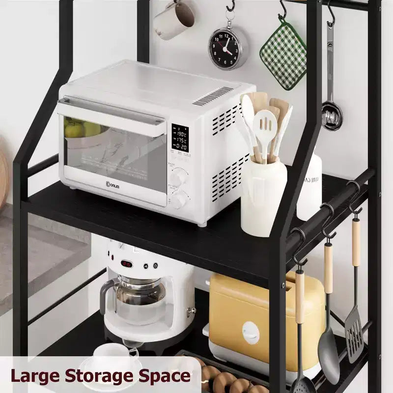 Rustic Microwave Stand, 5-Tier Storage Rack with Adjustable Feet and Anti-Tip Kit, Engineered Wood