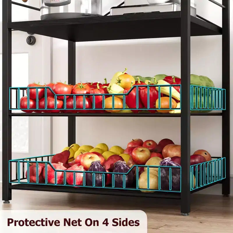 Rustic Microwave Stand, 5-Tier Storage Rack with Adjustable Feet and Anti-Tip Kit, Engineered Wood