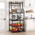 Rustic Microwave Stand, 5-Tier Storage Rack with Adjustable Feet and Anti-Tip Kit, Engineered Wood