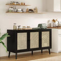 Sideboard Buffet Cabinet Kitchen Cabinet with 3 Rattan Doors and Adjustable Shelves