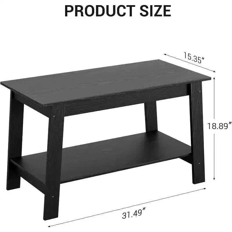 Farmhouse Wood Coffee Table with 2 Storage Shelves for Small Spaces