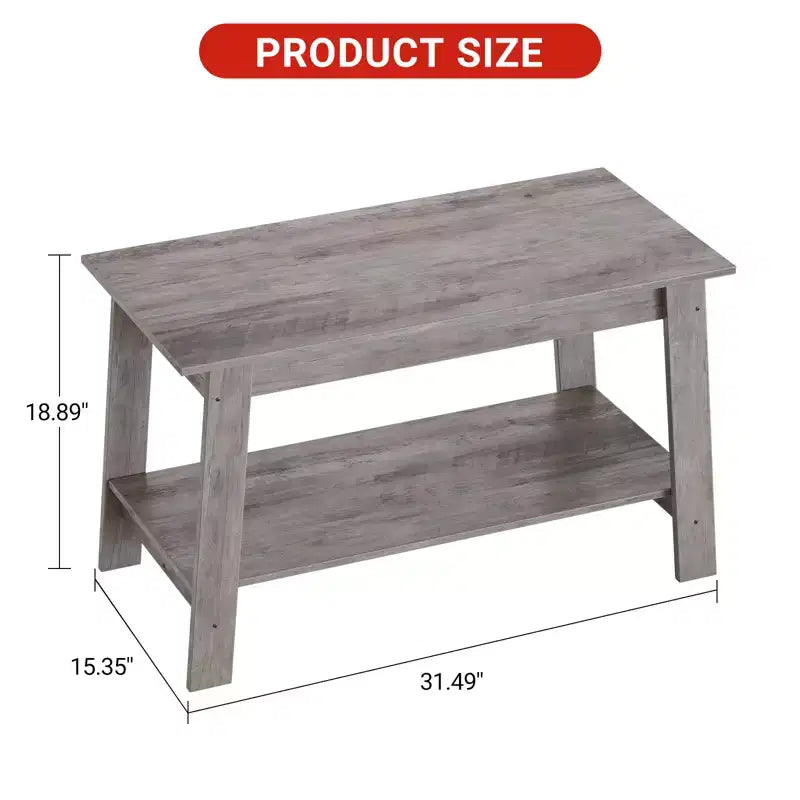 Farmhouse Wood Coffee Table with 2 Storage Shelves for Small Spaces