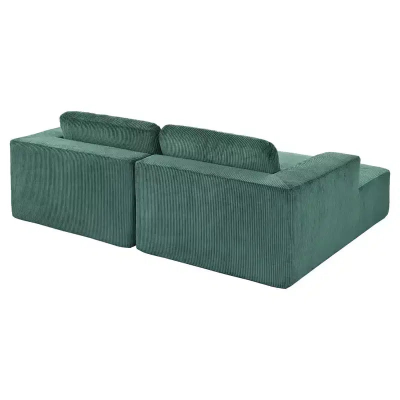 Corduroy Double Sofa Bed with 2 Pillows and Square Armrests