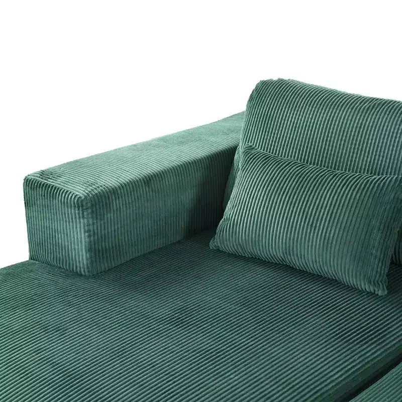 Corduroy Double Sofa Bed with 2 Pillows and Square Armrests