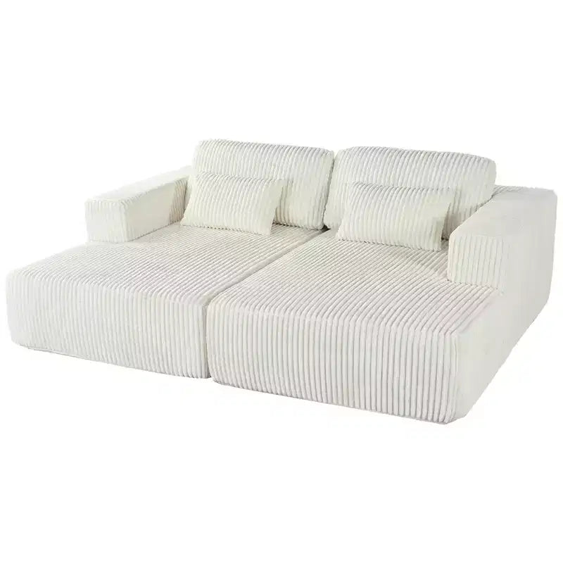 Corduroy Double Sofa Bed with 2 Pillows and Square Armrests