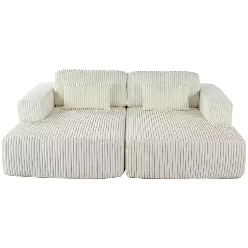 Corduroy Double Sofa Bed with 2 Pillows and Square Armrests