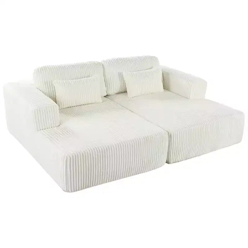 Corduroy Double Sofa Bed with 2 Pillows and Square Armrests