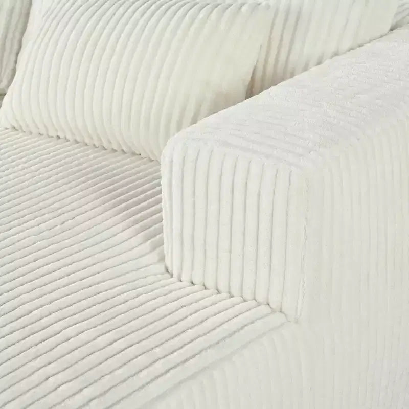 Corduroy Double Sofa Bed with 2 Pillows and Square Armrests