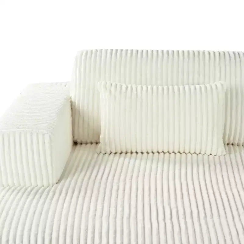 Corduroy Double Sofa Bed with 2 Pillows and Square Armrests