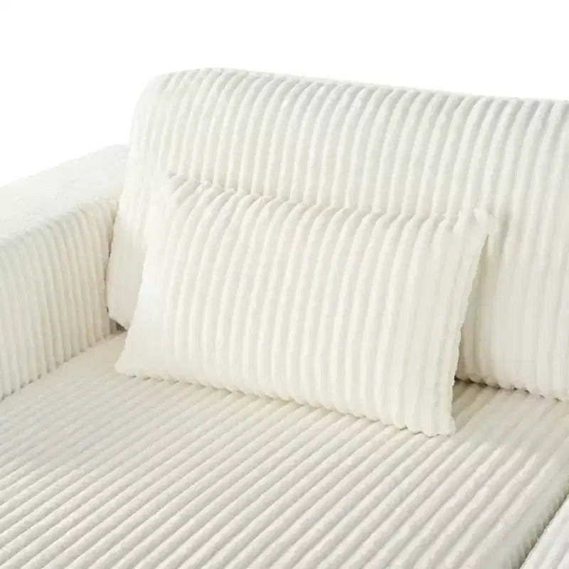 Corduroy Double Sofa Bed with 2 Pillows and Square Armrests