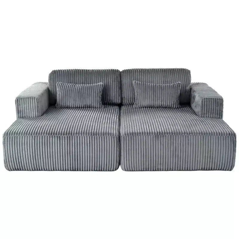 Corduroy Double Sofa Bed with 2 Pillows and Square Armrests