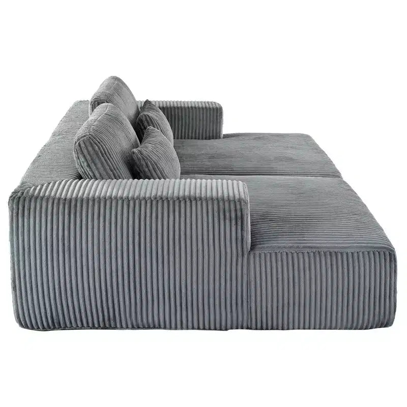 Corduroy Double Sofa Bed with 2 Pillows and Square Armrests