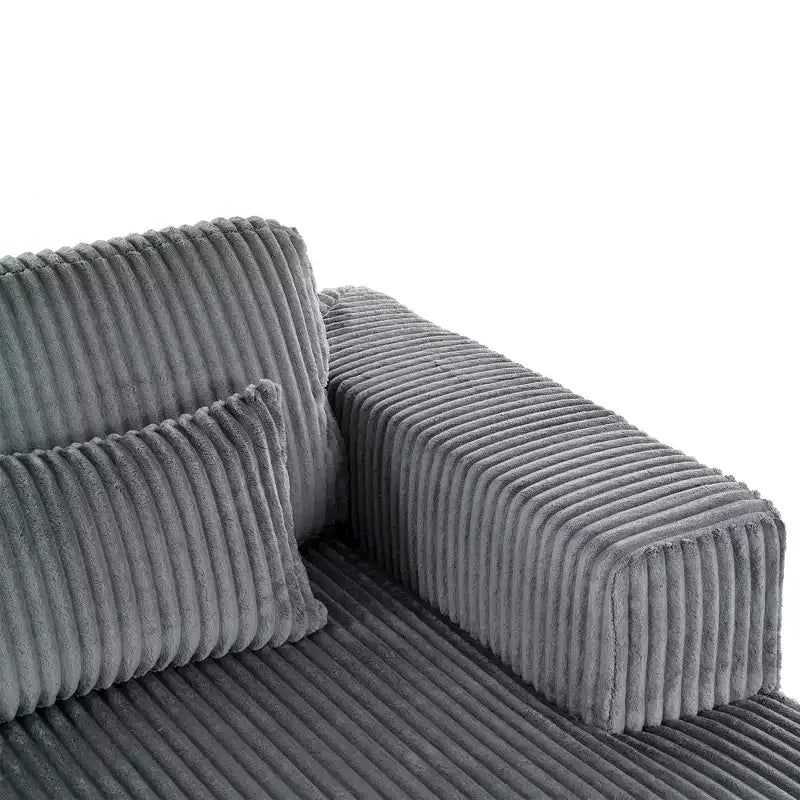 Corduroy Double Sofa Bed with 2 Pillows and Square Armrests