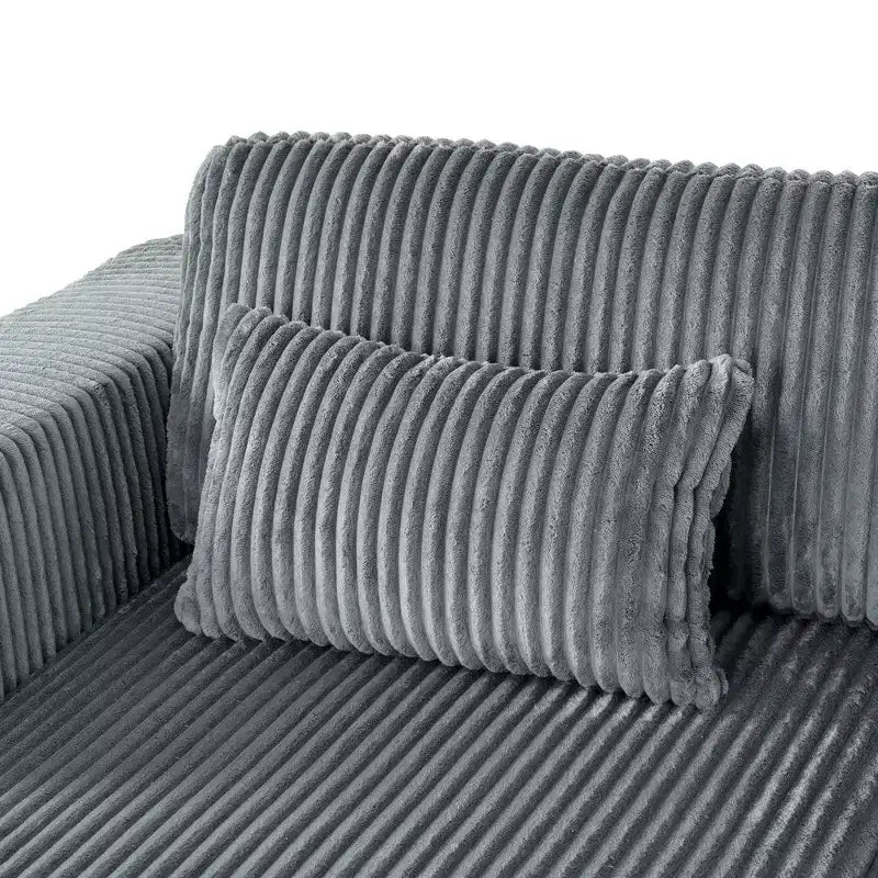 Corduroy Double Sofa Bed with 2 Pillows and Square Armrests