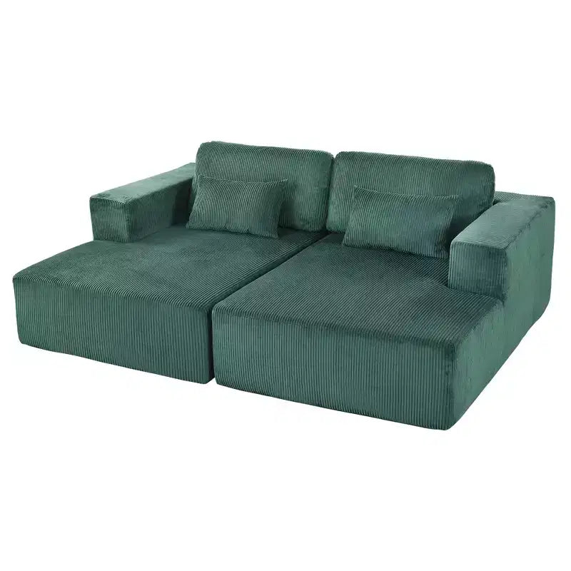 Corduroy Double Sofa Bed with 2 Pillows and Square Armrests