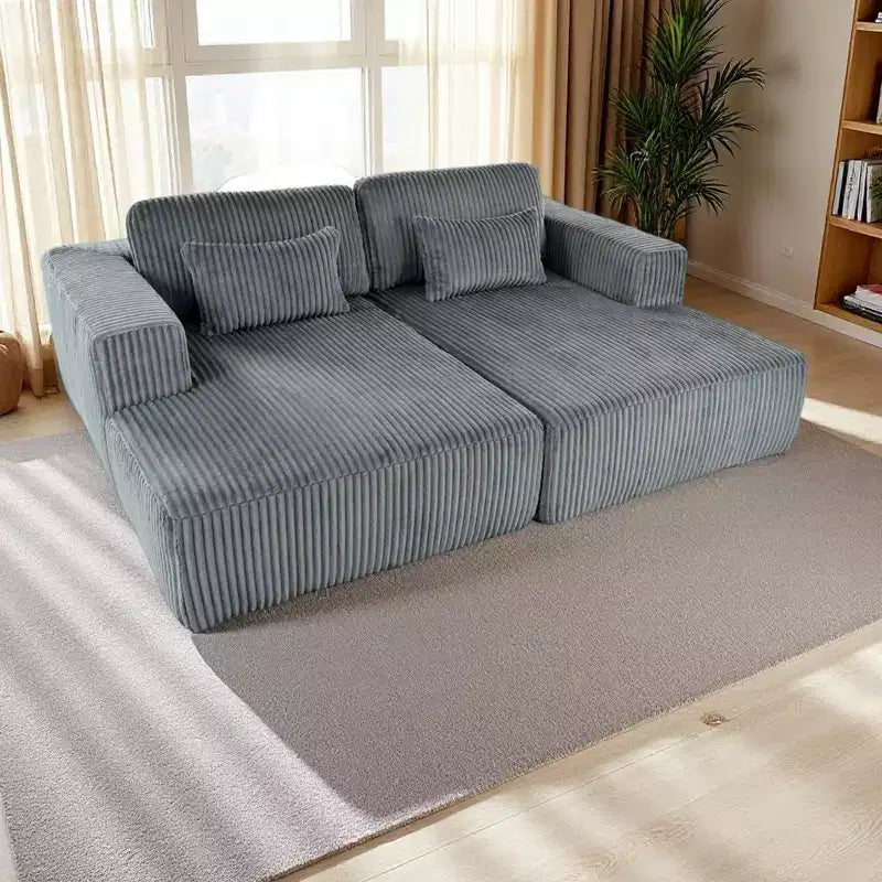 Merax Corduroy Double Sofa Bed with 2 Pillows and Square Armrests